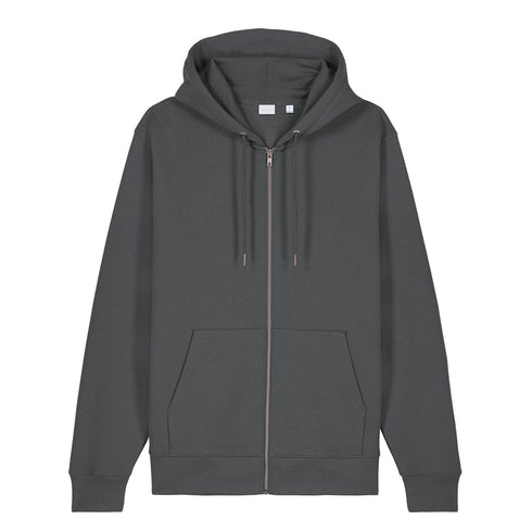 Front view flat lay of women’s dark gray organic cotton brushed heavyweight 350GSM zip up sweatshirt – Louvóre athleisure apparel